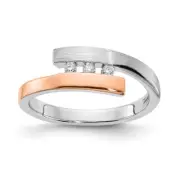 Sterling Silver RH-plated & Rose Gold-plated Diamond Bypass Ring Size 6