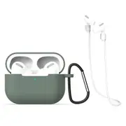 For AirPods Pro 2nd Gen, 3in1 Silicone Protective Case, Snap Hook & Anti-Lost Neck Strap, Green