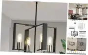 Modern Farmhouse Chandelier,Brushed Nickel and Black Chandelier 4-Light Dining
