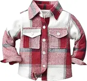 [RUIBETYHUA] Baby Boys Girls Plaid Flannel Shirts Long Sleeve Lapel Button Down Shirt Jacket Tops for Kids 1-6T