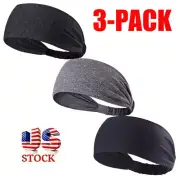 3Pack Men Sweatband Sports Headband Stretch Elastic Women Yoga Running Hair Band