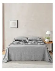 [Natural Home] Classic Pinstripe Linen Sheet Set with Pinstripe in Black/White