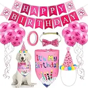 Proxima Direct Dog Birthday Bandana Scarf and Dog Girl Birthday Party Hat Scarf with Cute Dog Bow Tie Collar Balloon for Small Medium Dog Pet