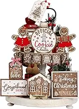 14 Pcs Christmas Tiered Tray Decor Gingerbread Christmas Decorations Gingerbread Man Gingerbread House Wooden Signs Farmhouse Christmas Table Decorations for Xmas Winter Home Party