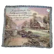 Thomas Kinkade Psalm 139 Fearfully Wonderfully Sunset at Riverbend Throw Blanket
