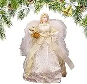 Christmas Tree Topper Angel With White Feather Wings | 7.08in Christmas Decorations, Tree Ornaments for Home Parties by Puchen