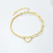 [HEYONA] Women Jewelry 925 Silver Sterling Bracelet Fashion Cuff Bangle Chain Bracelets,Gilded Heart-Shaped Glitter Bracelet Dainty Silver Bracelets Jewellery for Women for Girls Clothing Accessories Bracelet