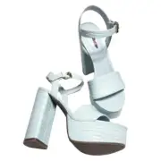 Guess Gabeli | NEW Faux Croc Ankle Strap Platform Block Heel Sandals Light Blue
