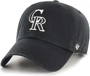 47 Brand MLB Black White Primary Logo Clean Up Adjustable Baseball Cap Hat, Adult One Size Fits All