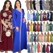 Kaftan Abaya Women Long Sleeve Maxi Dress Muslim Party Gown Islamic Caftan Robes