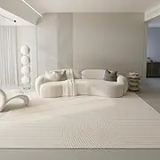 Rugs Living Room Large 200 x 300 cm Non Slip Rugs Soft Short Pile Carpet Rug for Office Bedroom Dining Room Modern Geometric Lines White