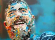 Original Post Malone Impasto Psychedelic Portrait Painting Wall Art