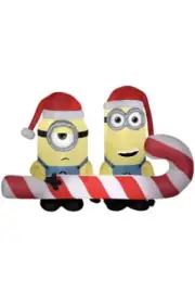 Carl & Dave Minions Holding Candy Cane Scene - Inflatable Minion Christmas New!
