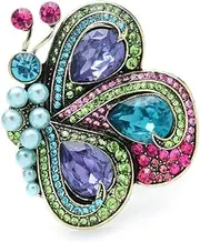 [HUFFA] Central Asian Wind Rhinestone Butterfly Brooch - Exaggerated Pearl Animal Pin for Elegant Corsage Accessories