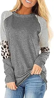 [Basoteeuo] Leopard Print Tops for Women Long Sleeve Crew Neck