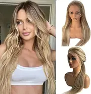 Smartinnov Balayge Blonde Human Hair Wig 13X4 Hd Lace Front Wig Ash Blonde To Platinum Blonde Highlights Virgin Human Hair Lace Front Wig For Women Transparent Pre Plucked