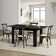 [OIKITURE] 160cm Extendable Dining Table with 4PCS Dining Chairs Geometric Black