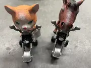 Lot Of 2 New With Tags Pull Back Toys Horse & Cat On Motorcycles 4”