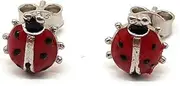 [MYSTIC JEWELS] By Dalia - 925 Sterling Silver Earrings, Enamel Ladybird 8.1 mm Closure Pressure Girls Gift