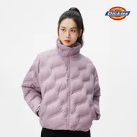 在飛比找momo購物網優惠-【Dickies】女款藕紫色滿版Logo壓紋立領羽絨外套｜D