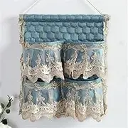 JSEIAJB European lace Hanging Bag Storage Bag Wall Hanging Fabric Hanging Door Rear Hook Sundries Storage Bag(White-Dark galaxy8)