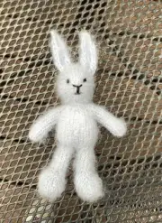 Photo Props Knit Tiny Bunny Toy 6.5” Baby Newborn White Plush Alpaca Amigurumi.