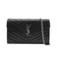 YSL Monogram V字縫線牛皮銀logo斜肩/手拿包(377828-黑)