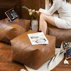 Unstuffed Faux Leather Pouf Cover, Handmade Footstool Bedroom Ottoman Storage US