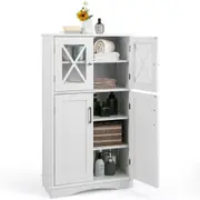 Giantex Bathroom Cabinet Storage Shelf Toilet Cupboard w/Tempered Glass Door & Adjustable Shelf White
