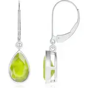 Bezel-Set Pear Peridot Leverback Drop Earrings