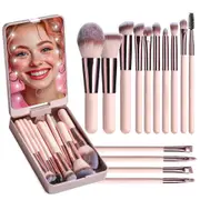 14 Makeup Brushes Portable Rechargeable Mirror Box LED Light Makeup Mirror and Travel Case