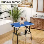 42" Foldable Pet Dog Grooming Table Adjustable Arm Bathing Non Slip Table Blue