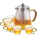 7 in 1 Heat-Resisting Hammered Glass Tea Set - 1pc 650ml Teapot + 6pcs 120ml Cup