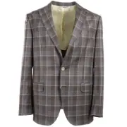 NWT $1550 FLANNEL BAY Napoli Gray Layered Check Soft Wool Sport Coat 44 R