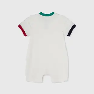 【GAP】嬰兒裝 Logo小熊印花圓領短袖包屁衣/連身衣-白色(890354)