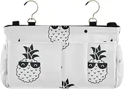 Amooorous Bedside Storage Caddy Bed Organizer Hanging Pocket Bag for Bunk/Hospital Beds, Black and White Cartoon Dazzling Pineapple