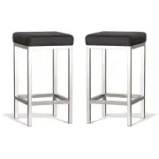 Set of 2 - Borgo Bar Stool 65cm - Polished Frame - Black