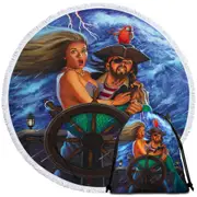 Stormy Ocean Pirate and Mermaid Fun Honeymoon Round Beach Towel