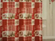 new Patchwork~CHRISTMAS FABRIC SHOWER CURTAIN Red white plaid deer bucks trees