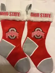 TWO BRAND NEW WITH TAGS OHIO STATE SCARLETT GREY PLUSH CHRISTMAS STOCKINGS