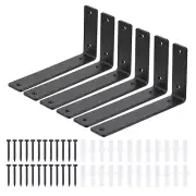 Floating Shelf Brackets 6 Inch, 10 Pack Iron L Shelf Brackets Supports, Black