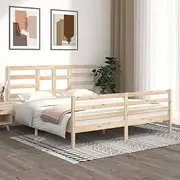 Wood Bed Frame King Size 183x203 cm, Solid Wood Platform with Headboard, Sturdy Slats, Modern Wooden Bedframe Base, No Box Spring, Bed Frames