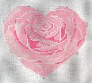 Hand-painted Needlepoint Canvas, Rose Heart, 14" mesh, NEW