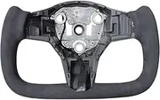 Black Suede Yoke Steering Wheel Assembly Accessories Compatible With Tesla Model Y Model 3(Model 3)