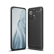2PCS Shockproof Silicone Armor Case For Xiaomi 11 lite Carbon Fiber Cover for Xiaomi 11 lite Capa Funda - Black Xiaomi 11 lite
