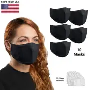 (10-Pack) XRGO XM25BK Plain Black Cloth Reusable Face Masks + 50 PM2.5 Filters
