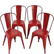 Metal Dining Chairs Indoor-Outdoor Stackable Chic Restaurant Bistro Chair Set of 4 330LBS Weight Capacity Sturdy Cafe Tolix Kitchen Farmhouse Pub Trattoria Industrial Side Bar Chairs Red