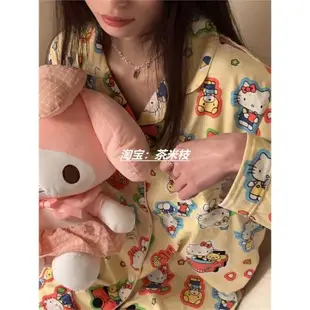 hellokitty純棉睡衣女春秋長袖可愛卡通長褲少女凱蒂貓家居服套裝