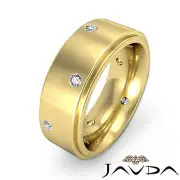 Round Bezel Diamond 9mm Ring Mens Eternity Wedding Band 18k Yellow Gold 0.24Ctw