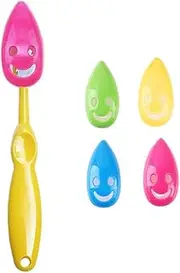 AIMALL 4PCS Toothbrush Head Cover Cap with Smile Face Suction Stand, Wall-Mounted Portable Toothbrush Protector and Holder Rack